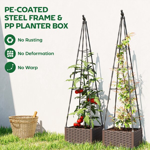 Outsunny Raised Bed for Garden, Raised Garden Bed Planter Box with Trellis, Self Watering, Drainage Holes and Plugs