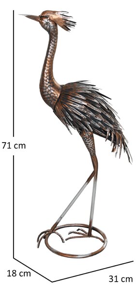 Outsunny Heron Garden Statue, Standing Garden Ornament, Metal Garden Gift with Stakes for Patio Pond Landscape Decoration, Silver Tone