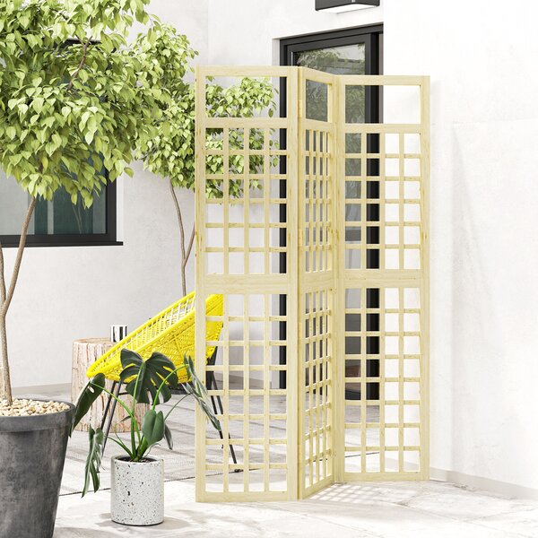 Outsunny 3-Panel Garden Privacy Screen, Freestanding Foldable Wooden Outdoor Divider/Trellis for Garden Patio, 120 x 170 cm, Natural Wood Finish