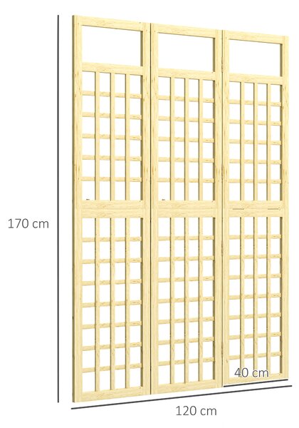 Outsunny 3-Panel Garden Privacy Screen, Freestanding Foldable Wooden Outdoor Divider/Trellis for Garden Patio, 120 x 170 cm, Natural Wood Finish