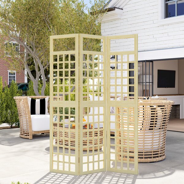 Outsunny 3-Panel Garden Privacy Screen, Freestanding Foldable Wooden Outdoor Divider/Trellis for Garden Patio, 120 x 170 cm, Natural Wood Finish