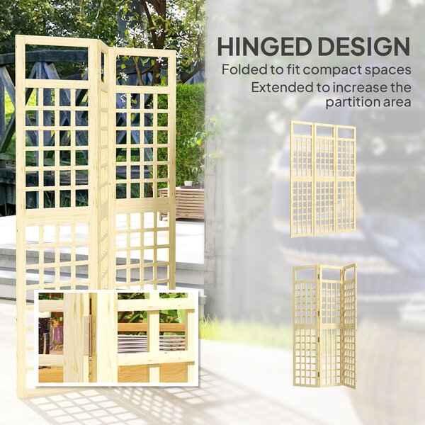 Outsunny 3-Panel Garden Privacy Screen, Freestanding Foldable Wooden Outdoor Divider/Trellis for Garden Patio, 120 x 170 cm, Natural Wood Finish