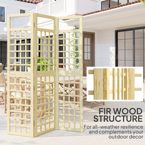 Outsunny 3-Panel Garden Privacy Screen, Freestanding Foldable Wooden Outdoor Divider/Trellis for Garden Patio, 120 x 170 cm, Natural Wood Finish