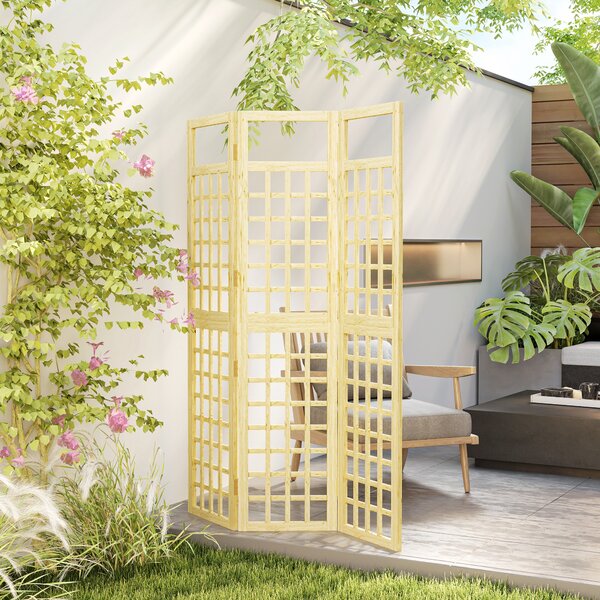 Outsunny 3-Panel Garden Privacy Screen, Freestanding Foldable Wooden Outdoor Divider/Trellis for Garden Patio, 120 x 170 cm, Natural Wood Finish