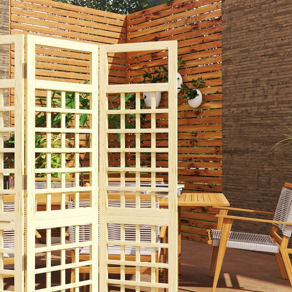 Outsunny 3-Panel Garden Privacy Screen, Freestanding Foldable Wooden Outdoor Divider/Trellis for Garden Patio, 120 x 170 cm, Natural Wood Finish