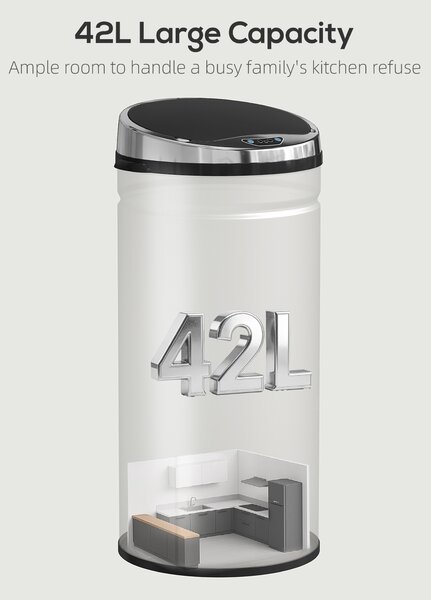 HOMCOM 42L Stainless Steel Sensor Bin - Silver Tone