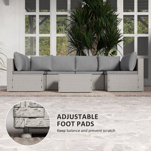 Outsunny Seven-Piece Modular Rattan Set - Grey