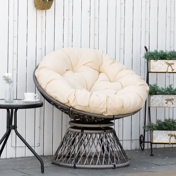 Outsunny Rattan Moon Chair, 360° Swivel Outdoor Wicker Chair with Soft Cushion, Weatherproof, UV Resistance, Grey Aosom UK