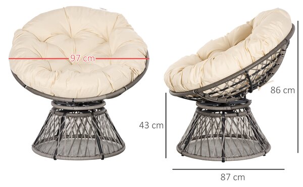 Outsunny Rattan Moon Chair, 360° Swivel Outdoor Wicker Chair with Soft Cushion, Weatherproof, UV Resistance, Grey Aosom UK