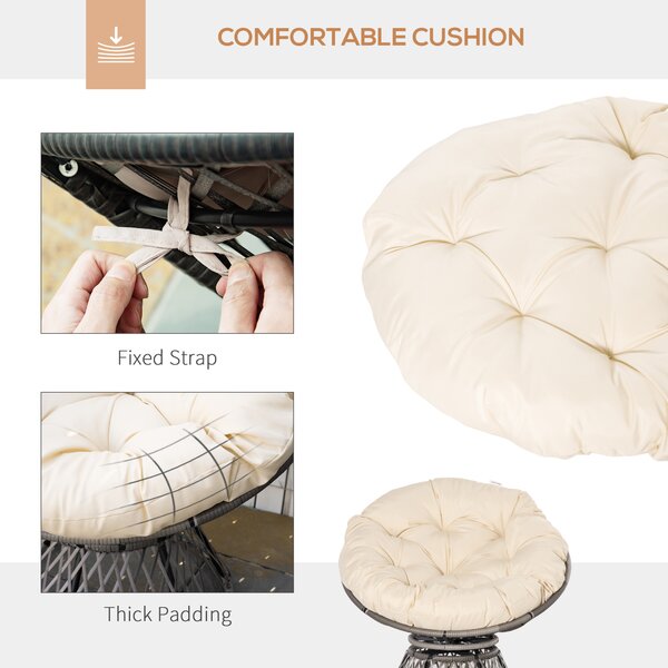 Outsunny Rattan Moon Chair, 360° Swivel Outdoor Wicker Chair with Soft Cushion, Weatherproof, UV Resistance, Grey Aosom UK