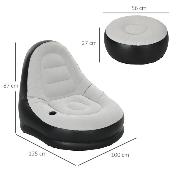 Outsunny Inflatable Lounge Chair and Ottoman Set with Cup Holder, Ideal for Gaming, Reading, Grey Aosom UK