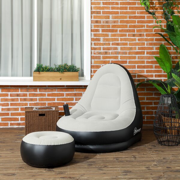 Outsunny Inflatable Lounge Chair and Ottoman Set with Cup Holder, Ideal for Gaming, Reading, Grey Aosom UK