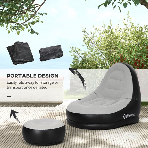 Outsunny Inflatable Lounge Chair and Ottoman Set with Cup Holder, Ideal for Gaming, Reading, Grey Aosom UK