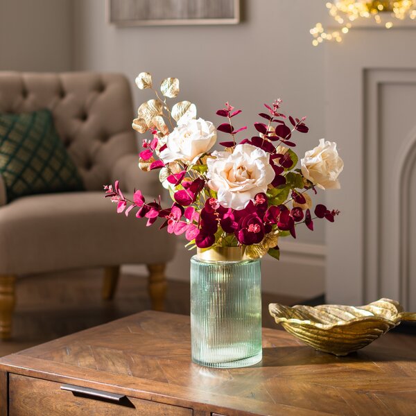 Artificial Gold and Burgundy Bouquet