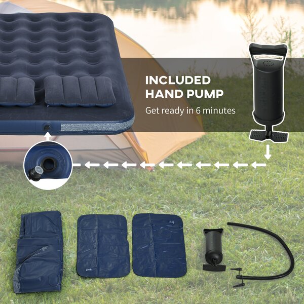 Outsunny Inflatable Slumber: Queen-Size Air Bed with Built-In Pump, Comfy Sleeping Solution, Azure Blue Aosom UK