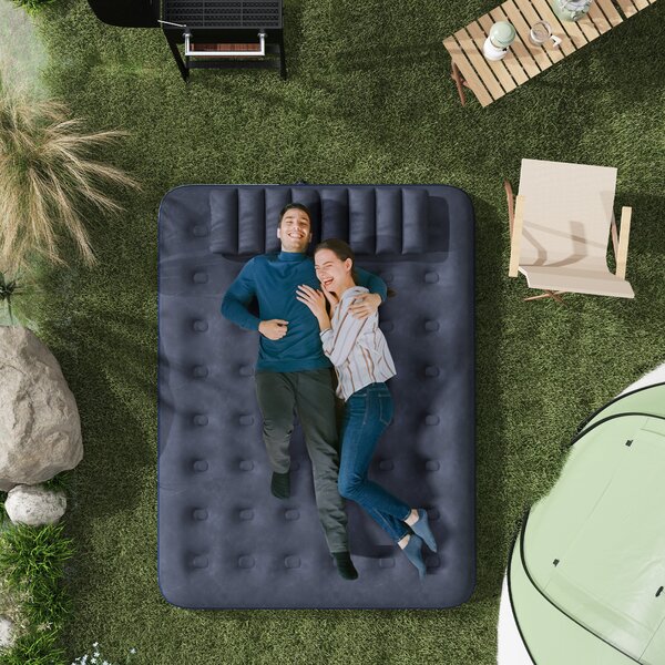 Outsunny Inflatable Slumber: Queen-Size Air Bed with Built-In Pump, Comfy Sleeping Solution, Azure Blue Aosom UK
