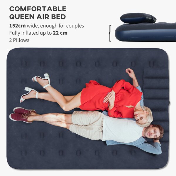 Outsunny Inflatable Slumber: Queen-Size Air Bed with Built-In Pump, Comfy Sleeping Solution, Azure Blue Aosom UK