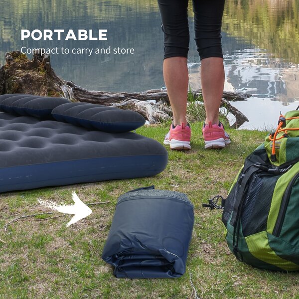 Outsunny Inflatable Slumber: Queen-Size Air Bed with Built-In Pump, Comfy Sleeping Solution, Azure Blue Aosom UK