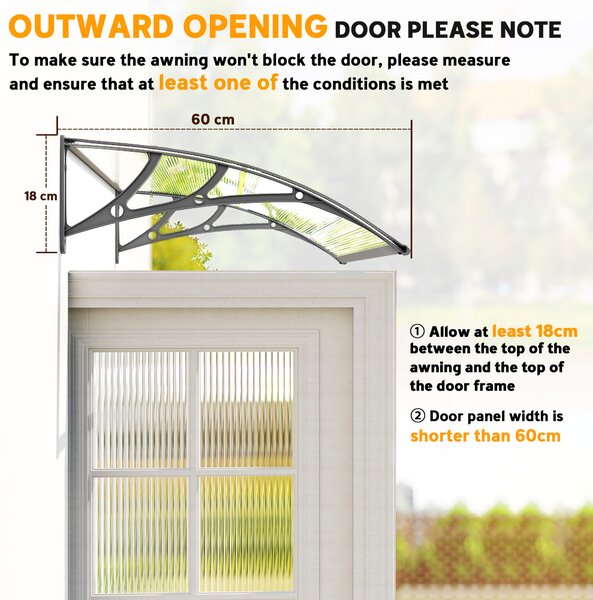 Outsunny Front Door Canopy, Outdoor Awning, Rain Shelter, 110 x 60cm, Grey