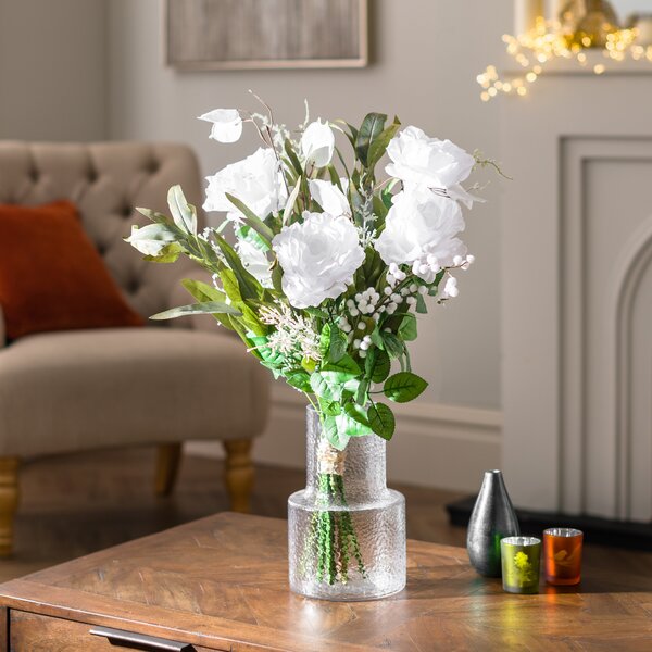 Artificial White Rose and Honesty Spray Bouquet