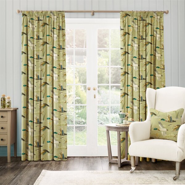 Mallards in Flight Pencil Pleat Curtains