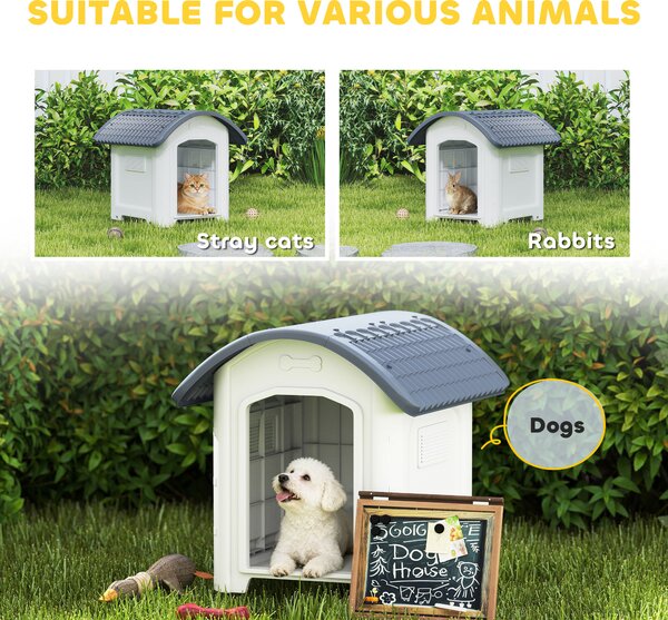 PawHut Outdoor Dog Kennel, Plastic Dog House with Removable Floor, Waterproof Roof, Raised Floor, 71 x 60 x 63 cm