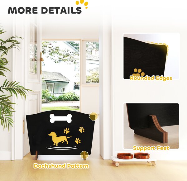 PawHut Wooden Dog Stopper, Dog Barrier with Support Feet, for Stair, Patio, Very Easy Setup, Black, 75 x 51 cm