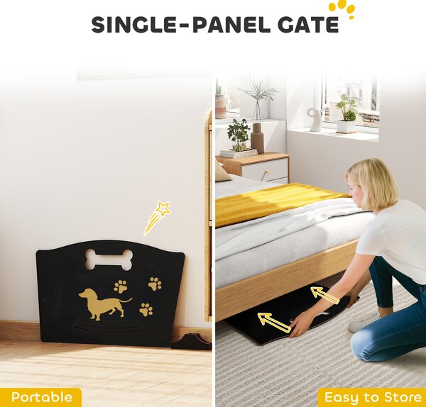 PawHut Wooden Dog Stopper, Dog Barrier with Support Feet, for Stair, Patio, Very Easy Setup, Black, 75 x 51 cm