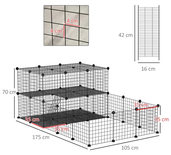 PawHut Pet Playpen with Door, Guinea Pigs Metal Mesh Cage for Small Animal, Chinchilla, 175 x 105 x 70 CM, Black