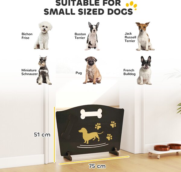 PawHut Wooden Dog Stopper, Dog Barrier with Support Feet, for Stair, Patio, Very Easy Setup, Black, 75 x 51 cm