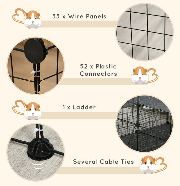 PawHut Pet Playpen with Door, Guinea Pigs Metal Mesh Cage for Small Animal, Chinchilla, 175 x 105 x 70 CM, Black