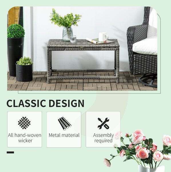 Outsunny Rattan Outdoor Coffee Table, Garden Side Table with Underneath Storage, X-Shape Support, Patio Furniture, Mixed Grey Aosom UK