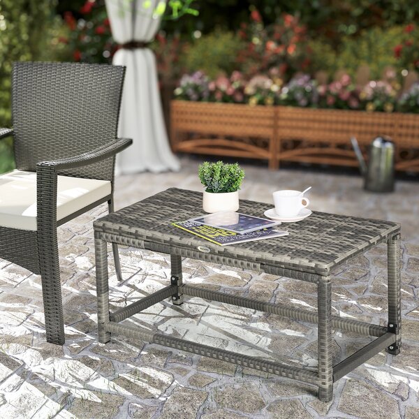 Outsunny Rattan Outdoor Coffee Table, Garden Side Table with Underneath Storage, X-Shape Support, Patio Furniture, Mixed Grey Aosom UK
