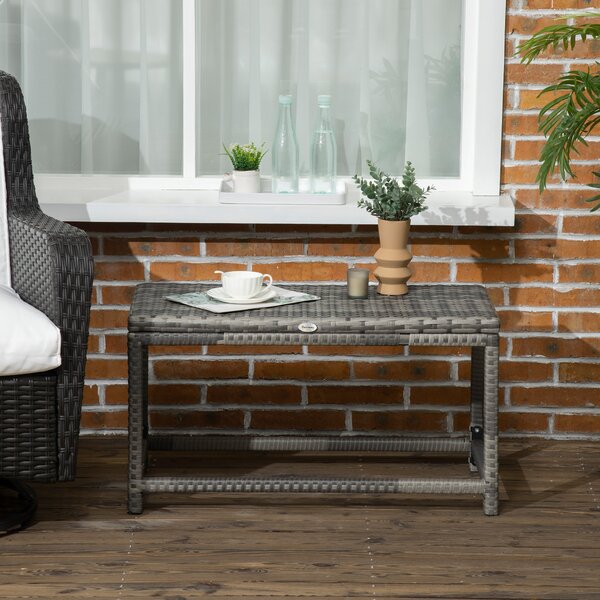 Outsunny Rattan Outdoor Coffee Table, Garden Side Table with Underneath Storage, X-Shape Support, Patio Furniture, Mixed Grey Aosom UK