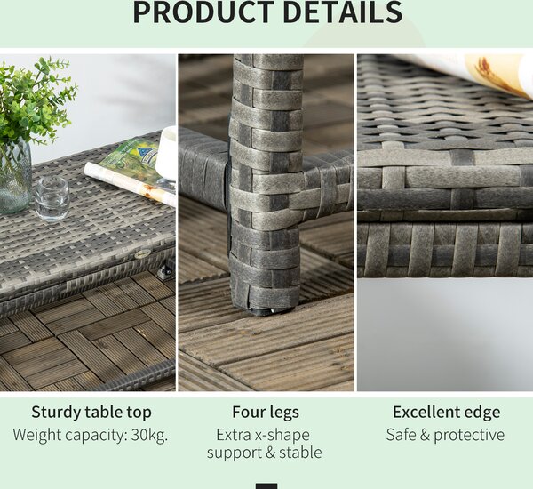 Outsunny Rattan Outdoor Coffee Table, Garden Side Table with Underneath Storage, X-Shape Support, Patio Furniture, Mixed Grey Aosom UK