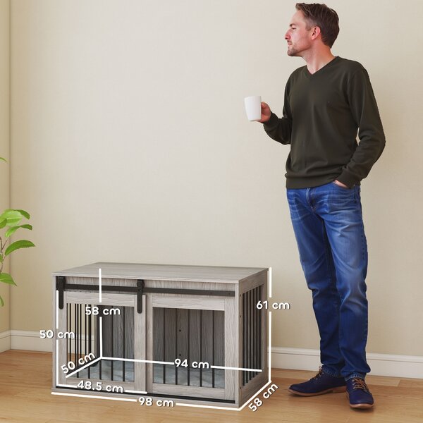 PawHut 100cm Dog Crate Furniture with Removable Cushion for Large Dogs - Grey Aosom UK
