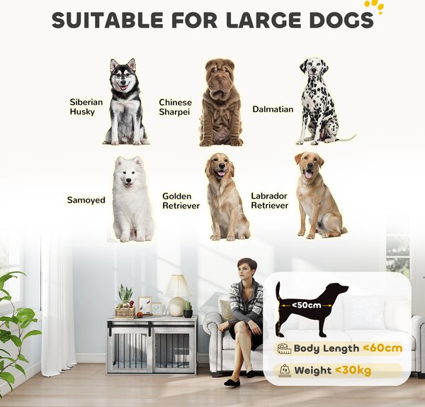 PawHut 100cm Dog Crate Furniture with Removable Cushion for Large Dogs - Grey Aosom UK