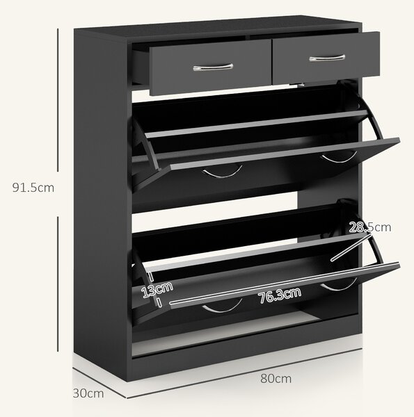 HOMCOM Narrow Shoe Storage with 2 Flip Drawers and Adjustable Shelves Shoe Cabinet Organizer for 12 Pairs of Shoes, Black