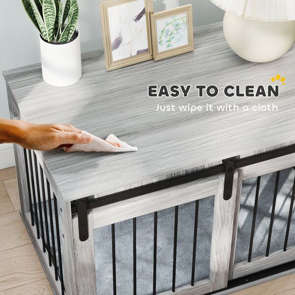 PawHut 100cm Dog Crate Furniture with Removable Cushion for Large Dogs - Grey Aosom UK