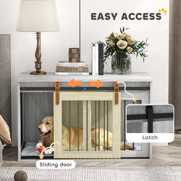PawHut 100cm Dog Crate Furniture with Removable Cushion for Large Dogs - Grey Aosom UK
