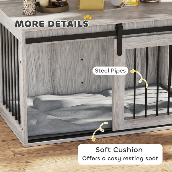 PawHut 100cm Dog Crate Furniture with Removable Cushion for Large Dogs - Grey Aosom UK