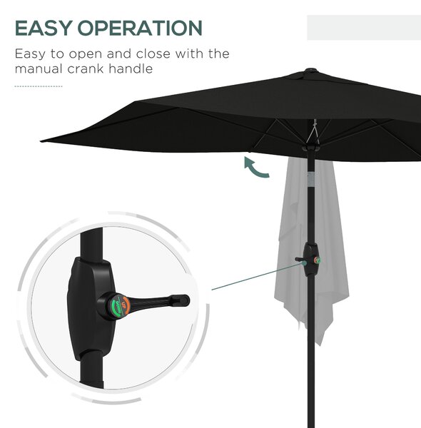 Outsunny 2 x 3(m) Garden Parasol Umbrella, Rectangular Market Umbrella Sun Shade w/ Crank & Push Button, 6 Ribs, Aluminium Pole, Black Aosom UK
