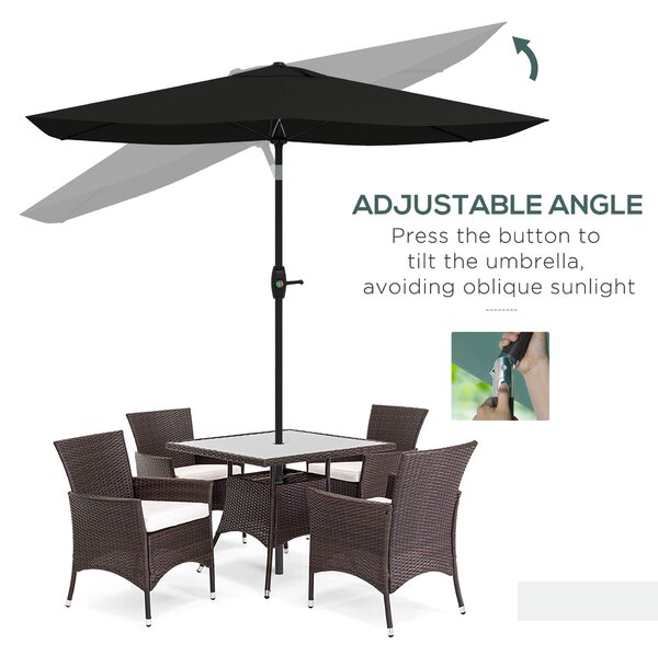 Outsunny 2 x 3(m) Garden Parasol Umbrella, Rectangular Market Umbrella Sun Shade w/ Crank & Push Button, 6 Ribs, Aluminium Pole, Black Aosom UK