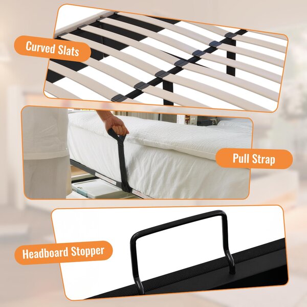 Upholstered Double Bed with LED Lighting and USB‑C Charging Station, Bed Frame with Padded Headboard, 200L x 140W x 117H cm, Beige Aosom UK