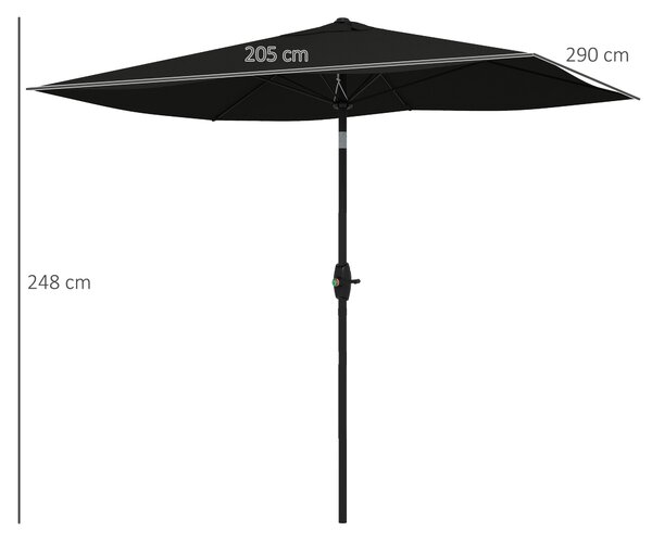 Outsunny 2 x 3(m) Garden Parasol Umbrella, Rectangular Market Umbrella Sun Shade w/ Crank & Push Button, 6 Ribs, Aluminium Pole, Black Aosom UK