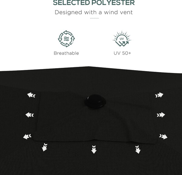 Outsunny 2 x 3(m) Garden Parasol Umbrella, Rectangular Market Umbrella Sun Shade w/ Crank & Push Button, 6 Ribs, Aluminium Pole, Black Aosom UK