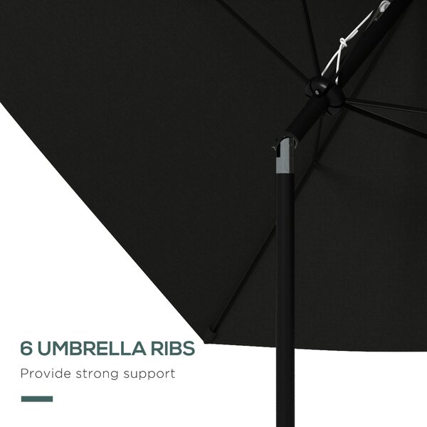 Outsunny 2 x 3(m) Garden Parasol Umbrella, Rectangular Market Umbrella Sun Shade w/ Crank & Push Button, 6 Ribs, Aluminium Pole, Black Aosom UK