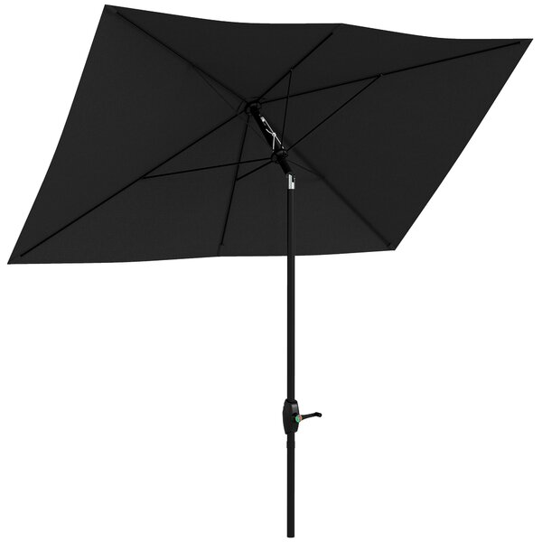 Outsunny 2 x 3(m) Garden Parasol Umbrella, Rectangular Market Umbrella Sun Shade w/ Crank & Push Button, 6 Ribs, Aluminium Pole, Black Aosom UK