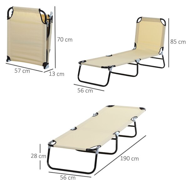 Outsunny Reclining Lounger: Foldable, 5-Position Backrest, Portable & Lightweight, Beige Aosom UK