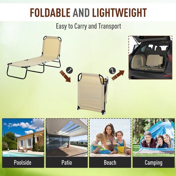 Outsunny Reclining Lounger: Foldable, 5-Position Backrest, Portable & Lightweight, Beige Aosom UK